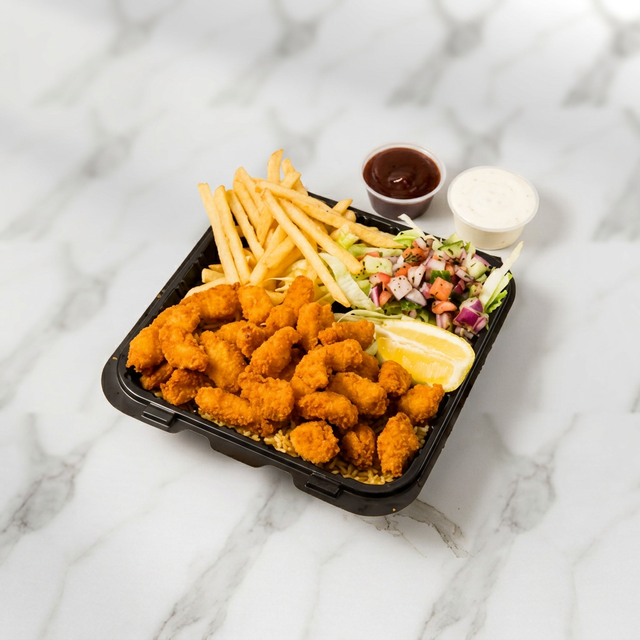 Fried Shrimp Over Rice Offer.