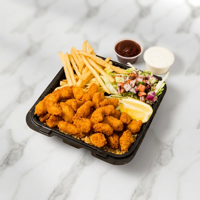 Fried Shrimp Over Rice.